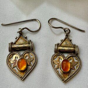 Vintage Turkmen Carnelian Silver Dangle Earrings